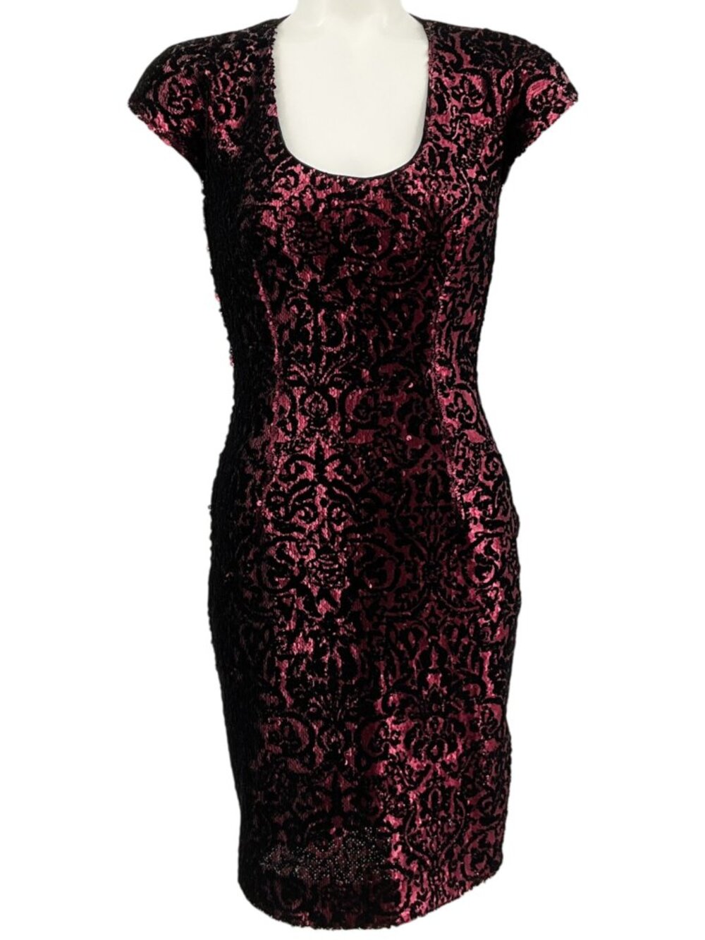 Just Cavalli Burgundy Sequined Cap Sleeve Dress